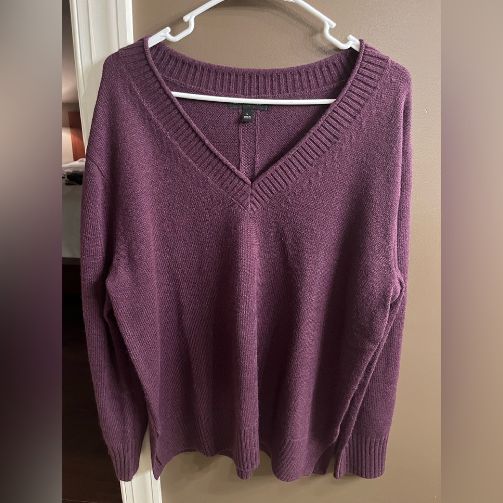 L Banana Republic Burgundy V-Neck Sweater